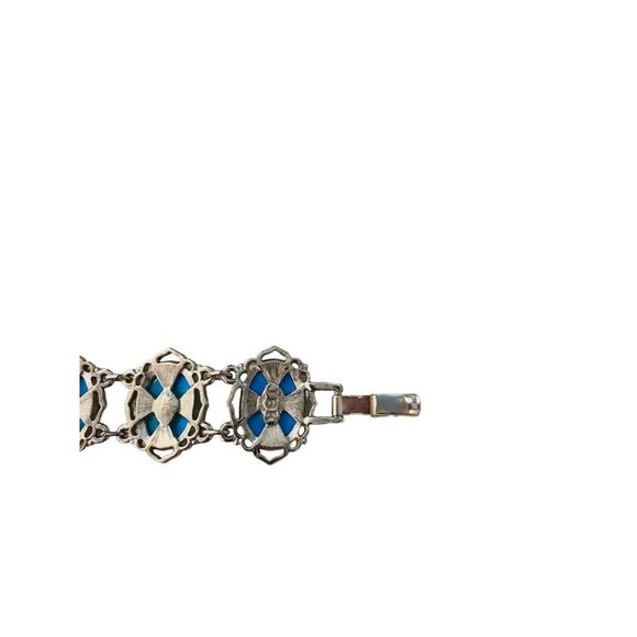 JBK Signed Faux Turquoise Link Bracelet Jacqueline Kennedy 1980s 7-8.2" Adjustab - Picture 16 of 16